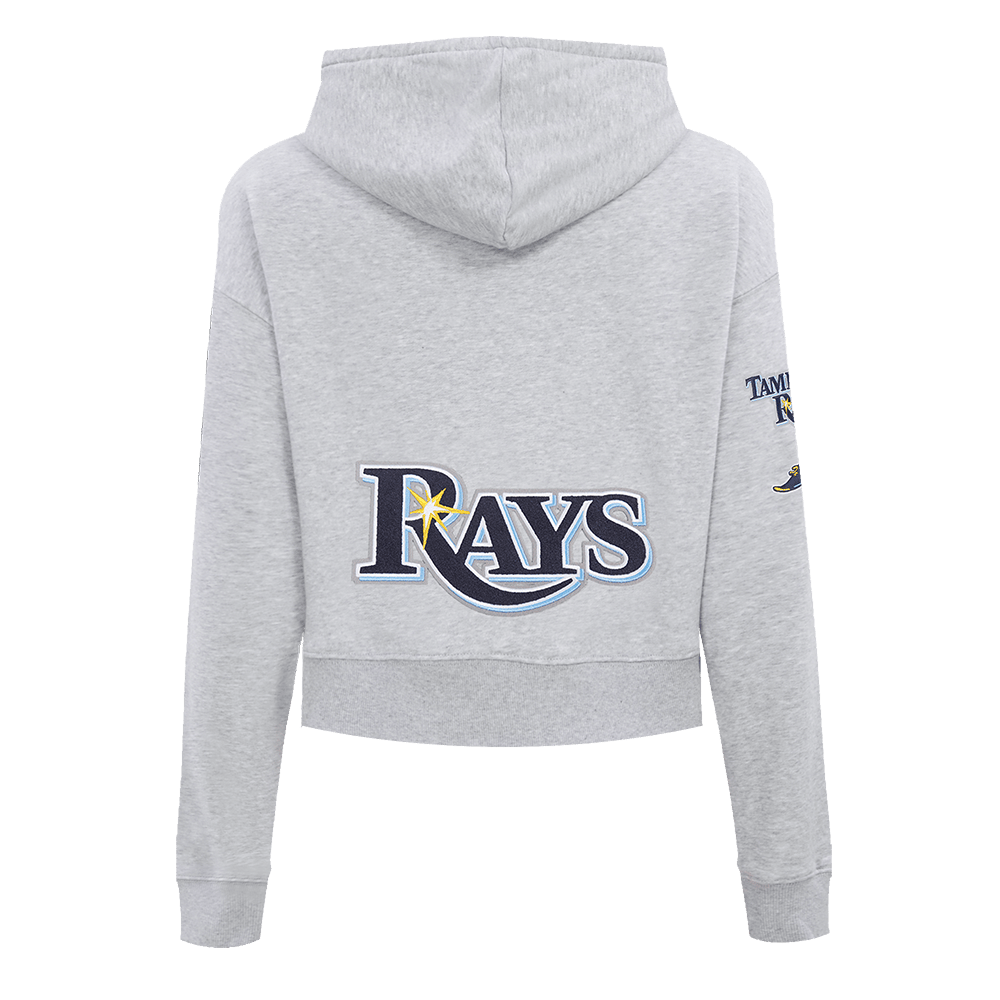 MLB TAMPA BAY RAYS CLASSIC WOMEN'S FLEECE CROPPED PULLOVER HOODIE (HEATHER GREY)