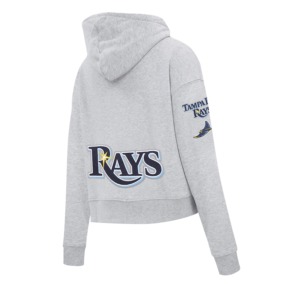 MLB TAMPA BAY RAYS CLASSIC WOMEN'S FLEECE CROPPED PULLOVER HOODIE (HEATHER GREY)