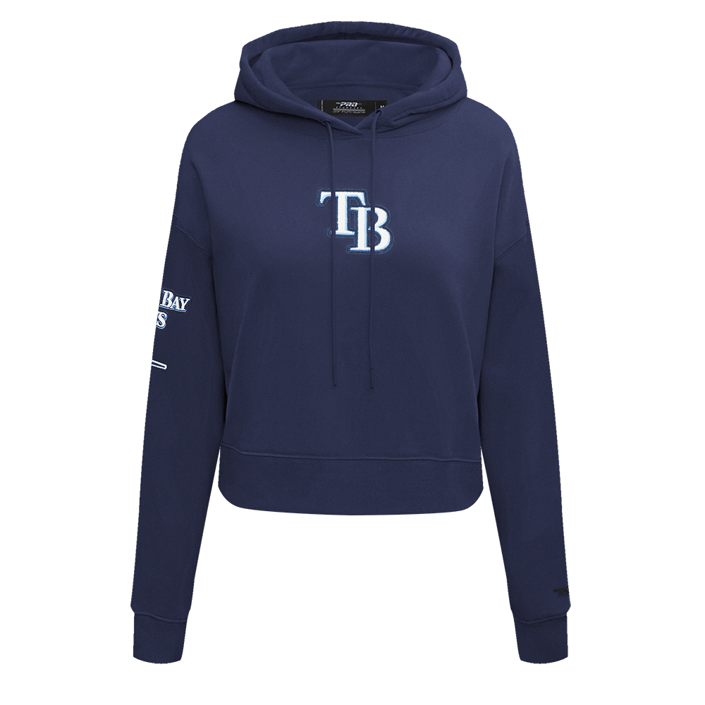 MLB TAMPA BAY RAYS CLASSIC WOMEN'S FLEECE CROPPED PULLOVER HOODIE (UNIVERSITY BLUE)