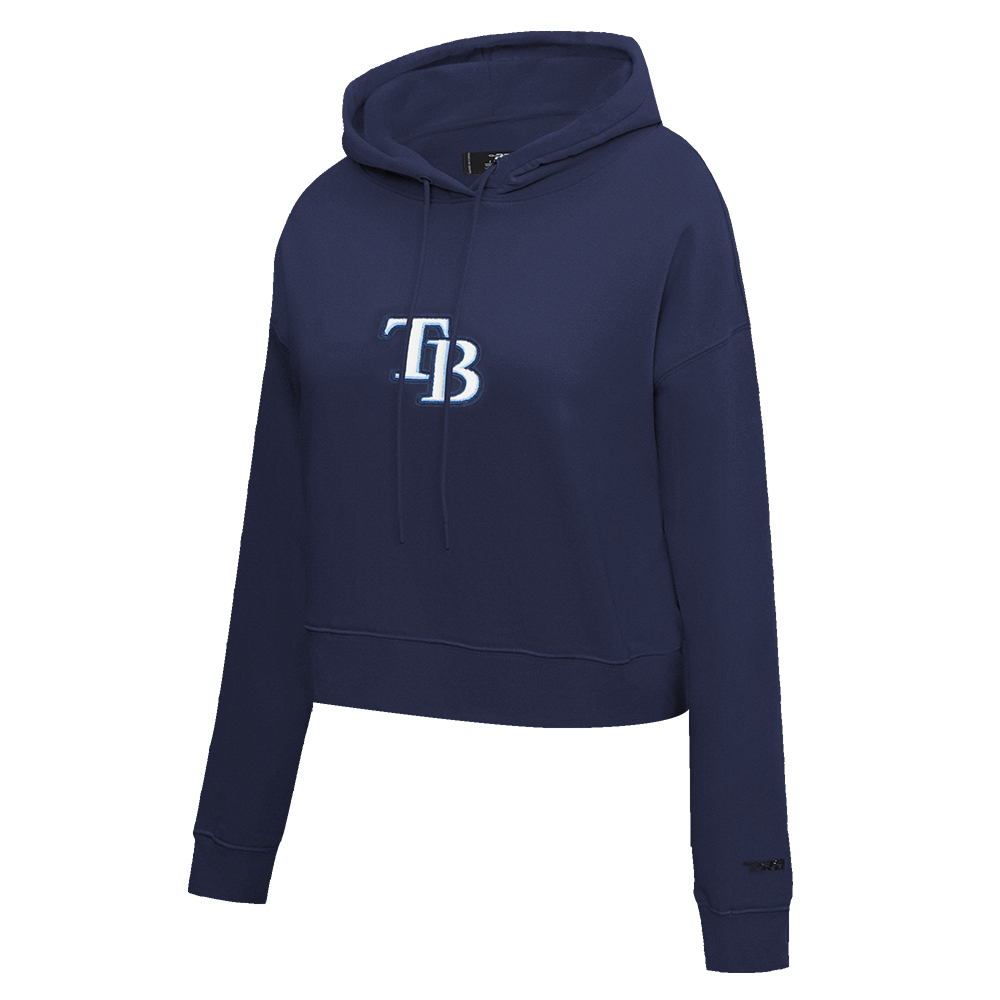 MLB TAMPA BAY RAYS SUDADERA CORTA CON CAPUCHA DE POLAR CLÁSICA PARA MUJER (AZUL MARINO NOCHE)