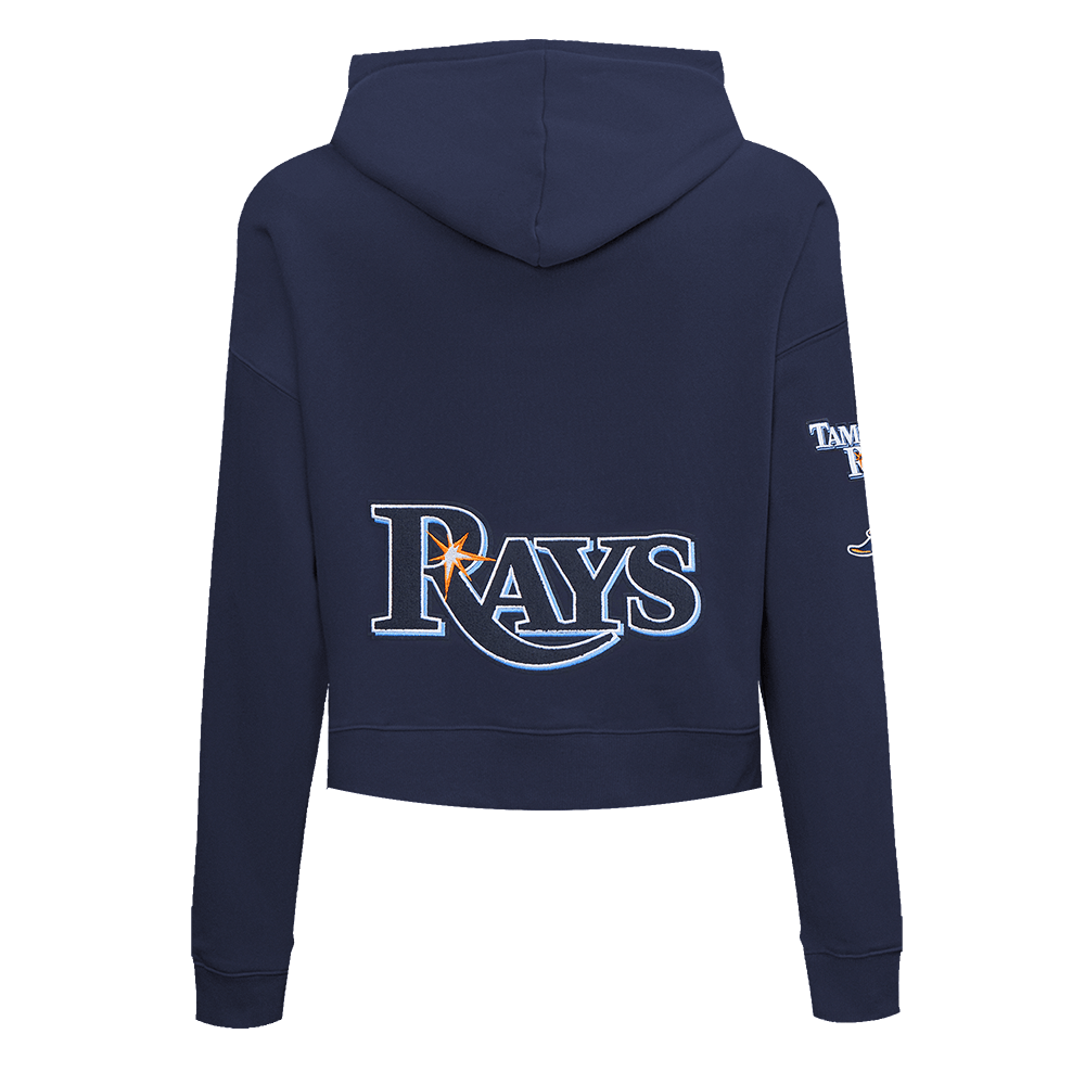 MLB TAMPA BAY RAYS CLASSIC WOMEN'S FLEECE CROPPED PULLOVER HOODIE (UNIVERSITY BLUE)