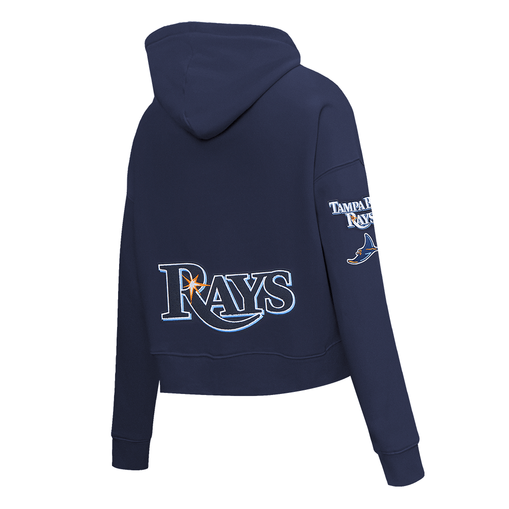MLB TAMPA BAY RAYS SUDADERA CORTA CON CAPUCHA DE POLAR CLÁSICA PARA MUJER (AZUL MARINO NOCHE)