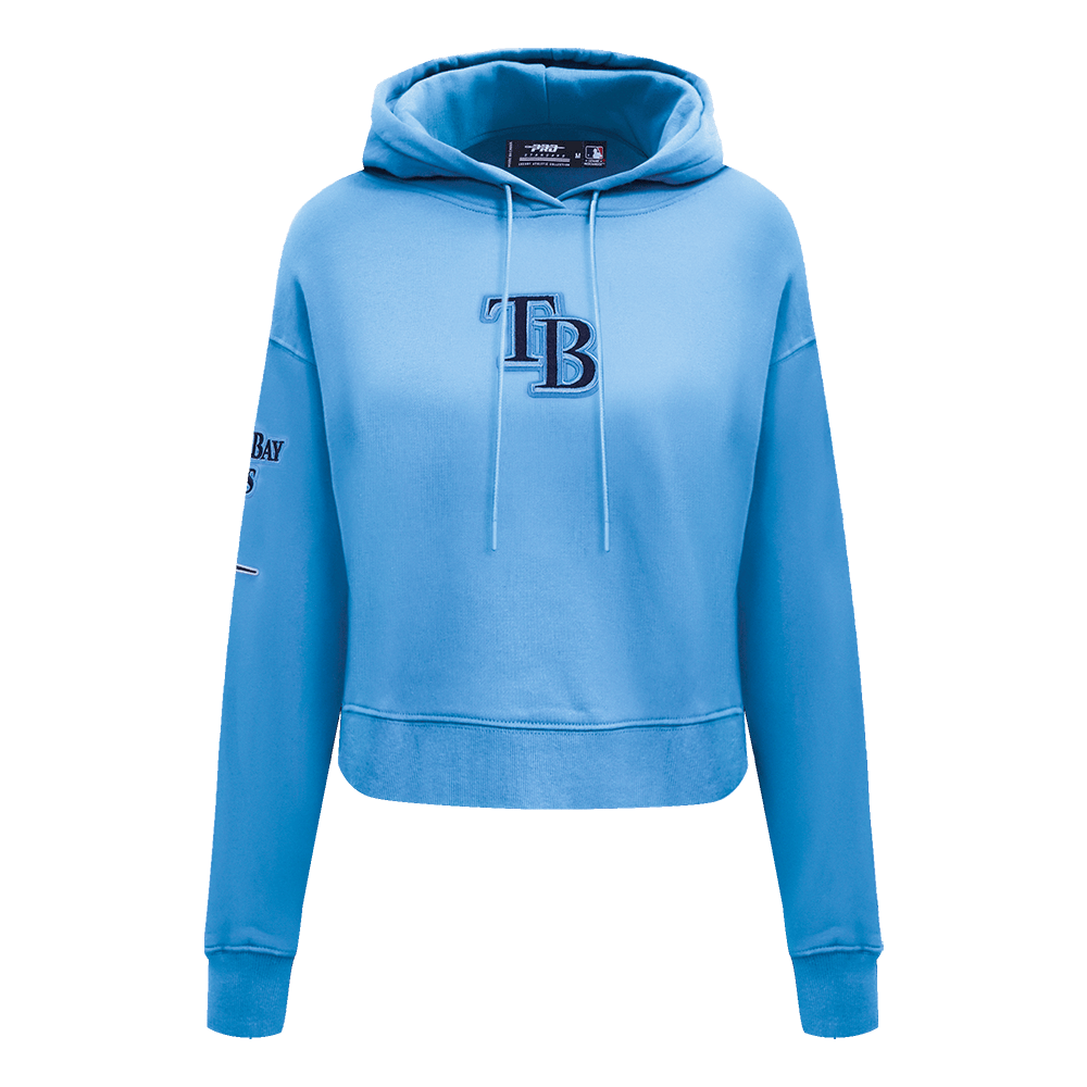 MLB TAMPA BAY RAYS CLASSIC WOMEN'S FLEECE CROPPED PULLOVER HOODIE (UNIVERSITY BLUE)