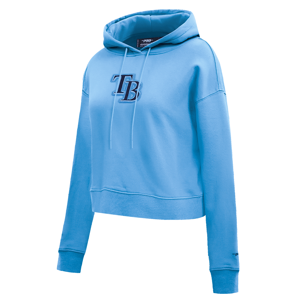MLB TAMPA BAY RAYS CLASSIC WOMEN'S FLEECE CROPPED PULLOVER HOODIE (UNIVERSITY BLUE)