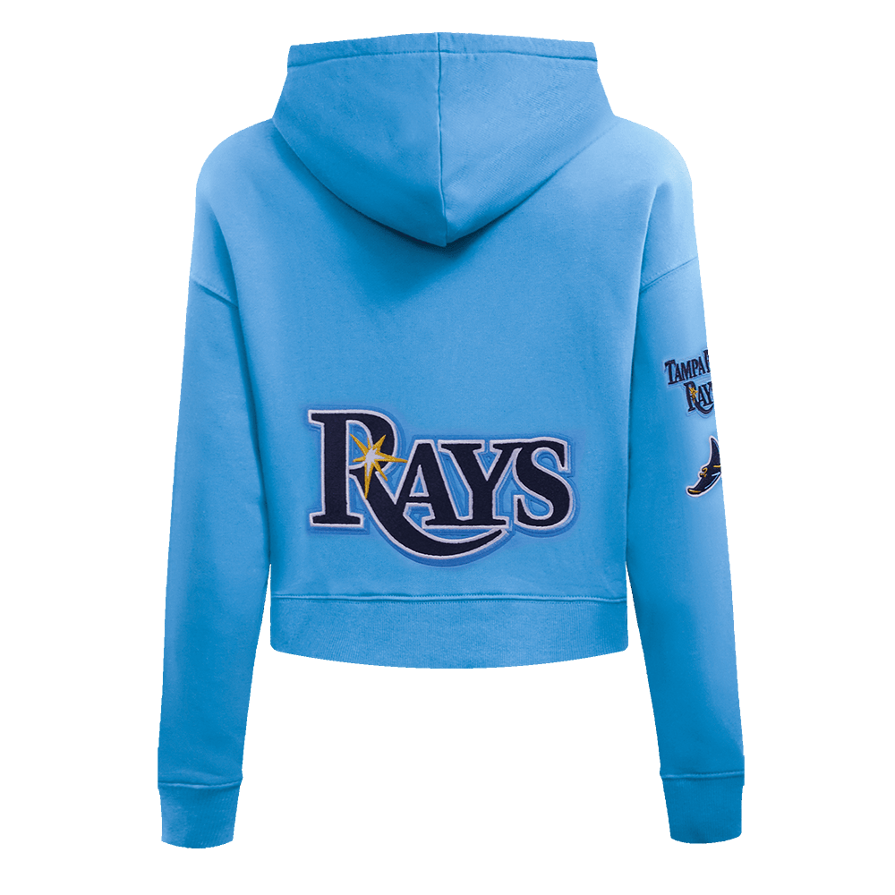 MLB TAMPA BAY RAYS CLASSIC WOMEN'S FLEECE CROPPED PULLOVER HOODIE (UNIVERSITY BLUE)
