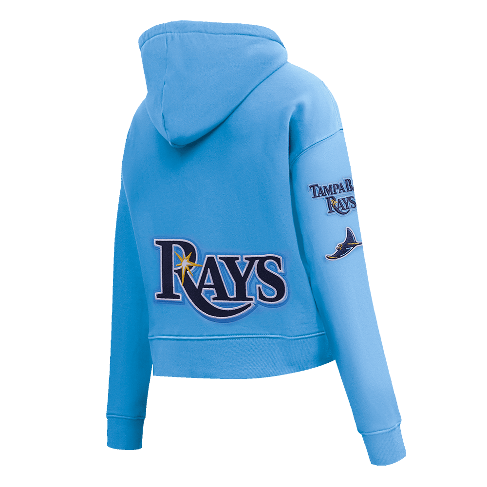 MLB TAMPA BAY RAYS CLASSIC WOMEN'S FLEECE CROPPED PULLOVER HOODIE (UNIVERSITY BLUE)
