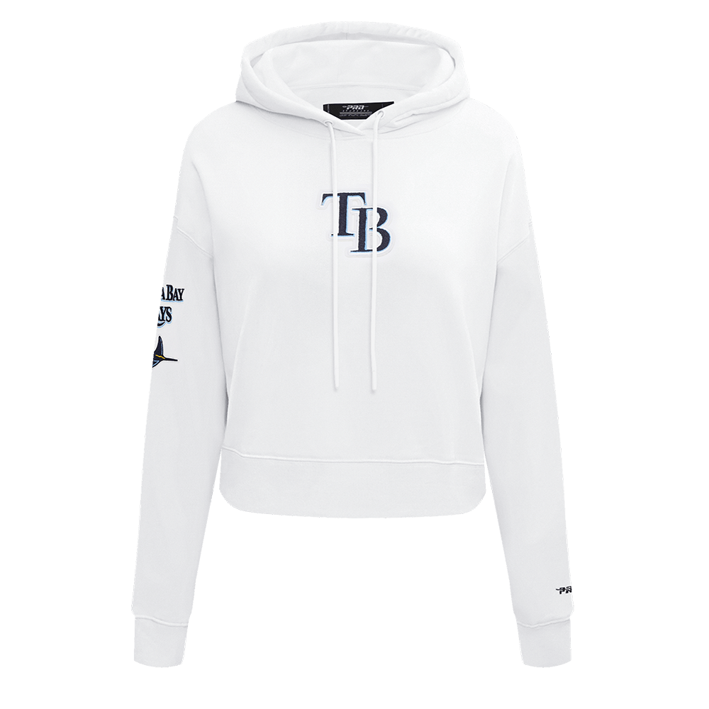 MLB TAMPA BAY RAYS CLASSIC WOMEN'S FLEECE CROPPED PULLOVER HOODIE (WHITE)