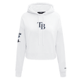 MLB TAMPA BAY RAYS CLASSIC WOMEN'S FLEECE CROPPED PULLOVER HOODIE (WHITE)
