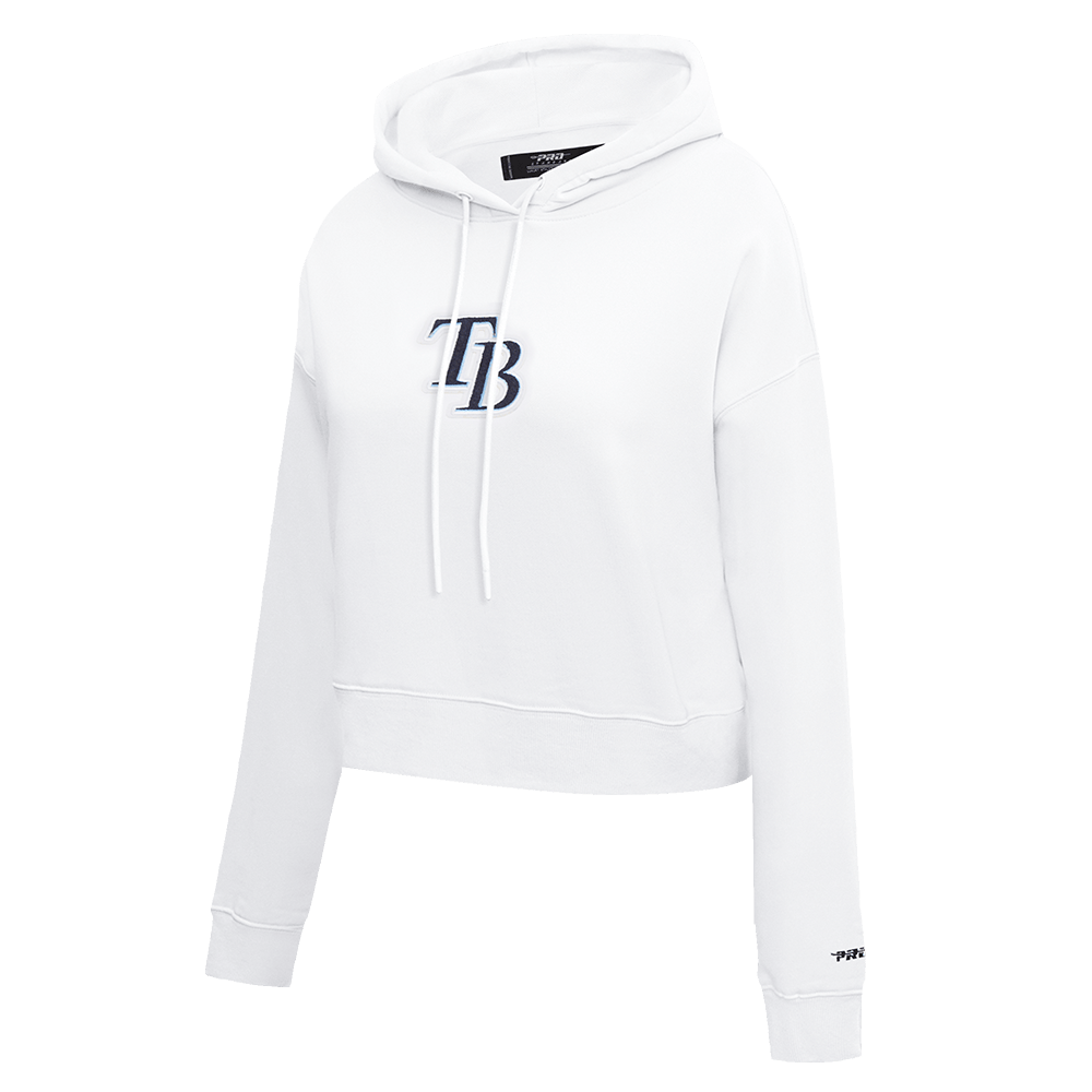 MLB TAMPA BAY RAYS CLASSIC WOMEN'S FLEECE CROPPED PULLOVER HOODIE (WHITE)