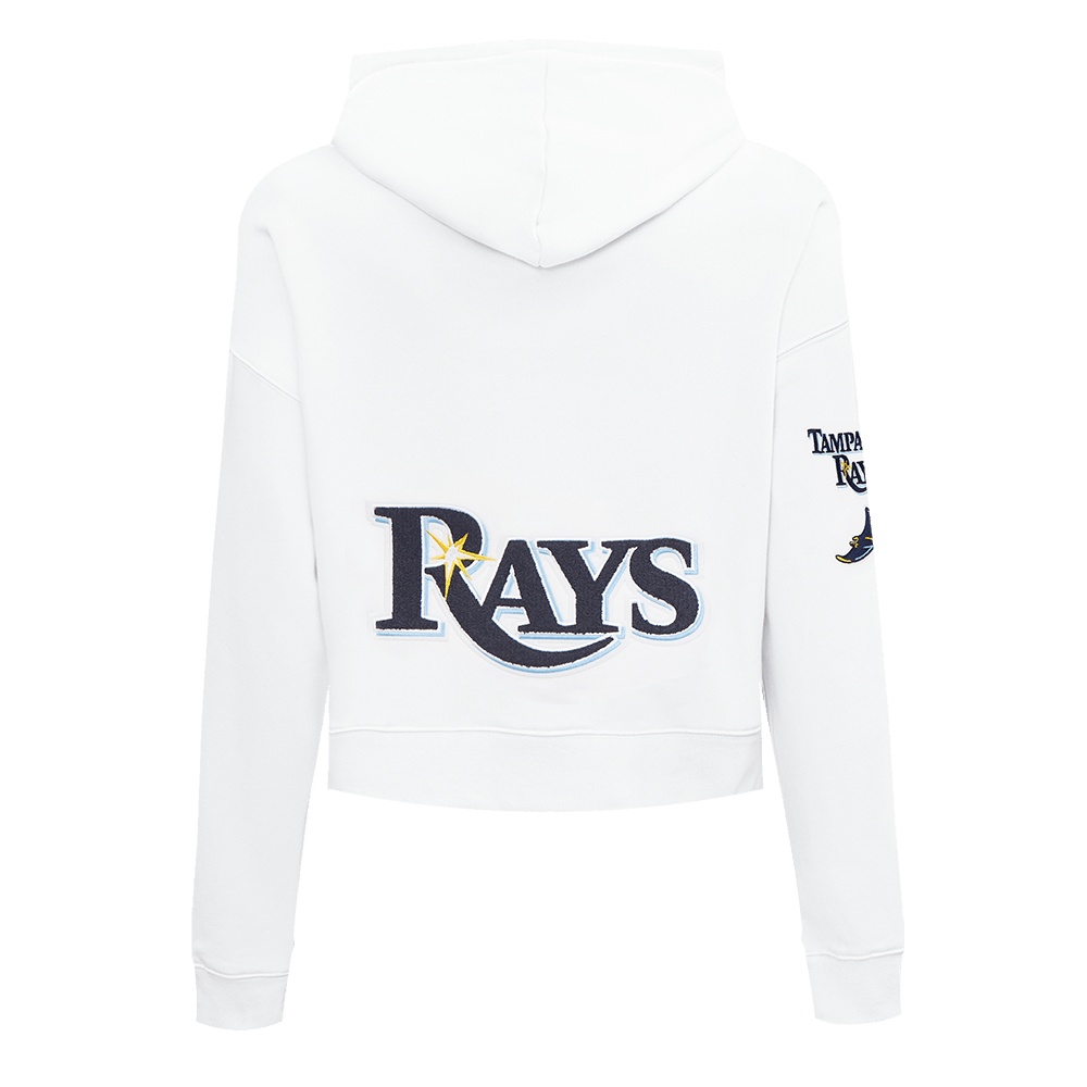 MLB TAMPA BAY RAYS CLASSIC WOMEN'S FLEECE CROPPED PULLOVER HOODIE (WHITE)