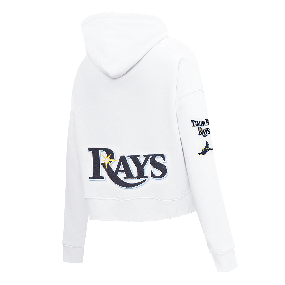 MLB TAMPA BAY RAYS CLASSIC WOMEN'S FLEECE CROPPED PULLOVER HOODIE (WHITE)