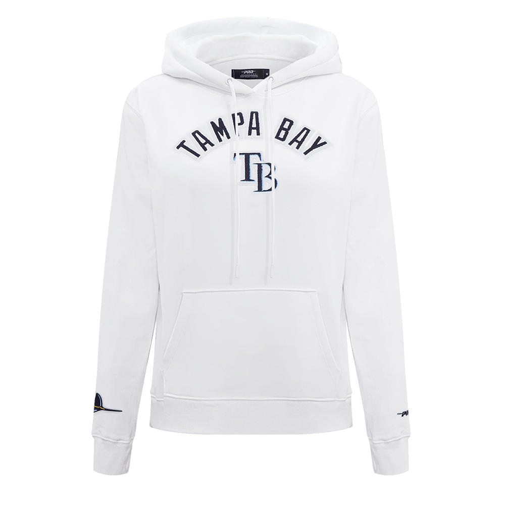 MLB TAMPA BAY RAYS SUDADERA CLÁSICA CON CAPUCHA DE POLAR PARA MUJER (BLANCO)