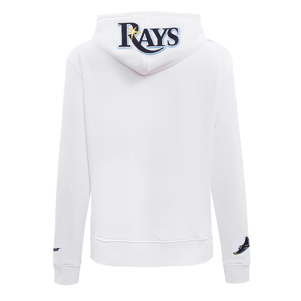 MLB TAMPA BAY RAYS SUDADERA CLÁSICA CON CAPUCHA DE POLAR PARA MUJER (BLANCO)