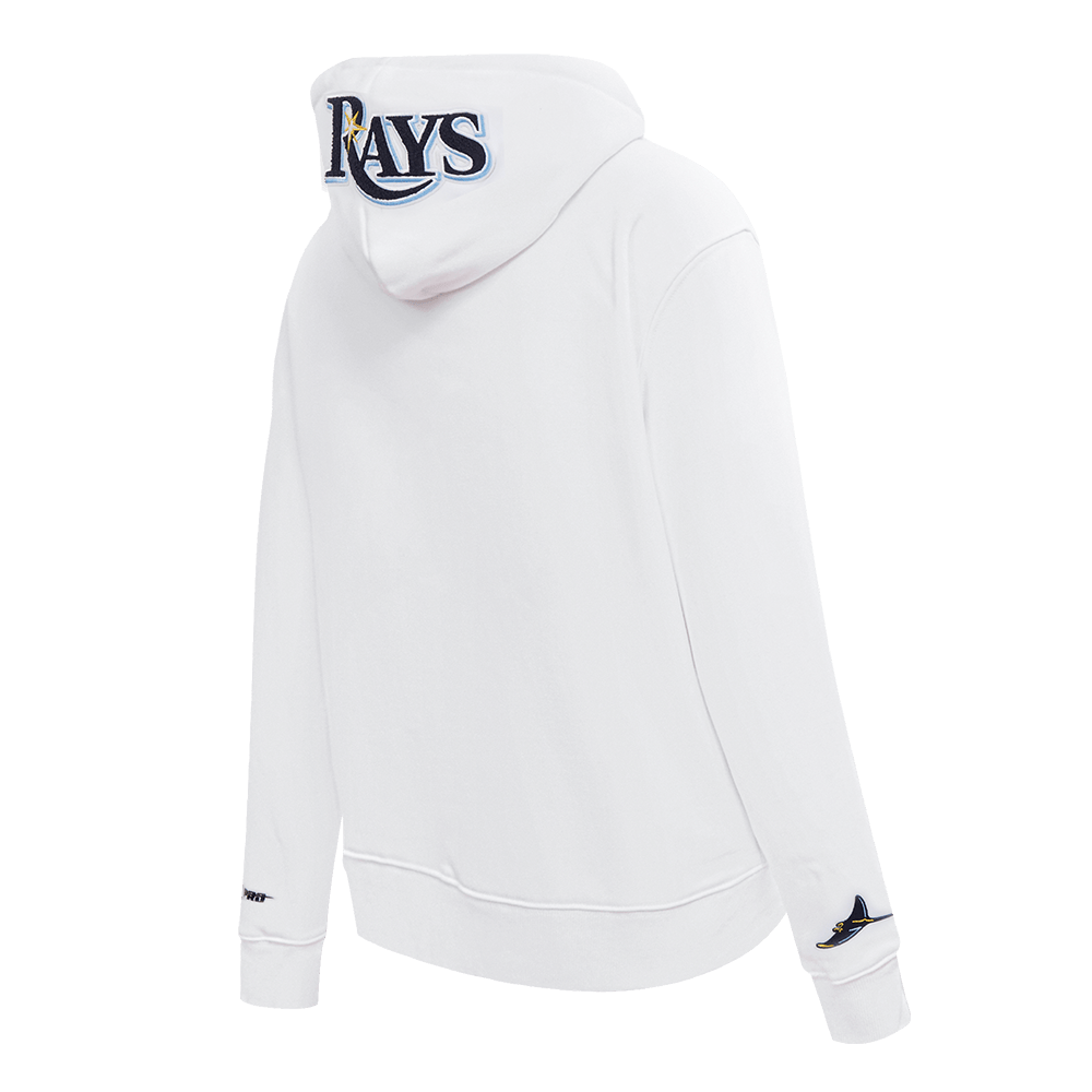 MLB TAMPA BAY RAYS SUDADERA CLÁSICA CON CAPUCHA DE POLAR PARA MUJER (BLANCO)