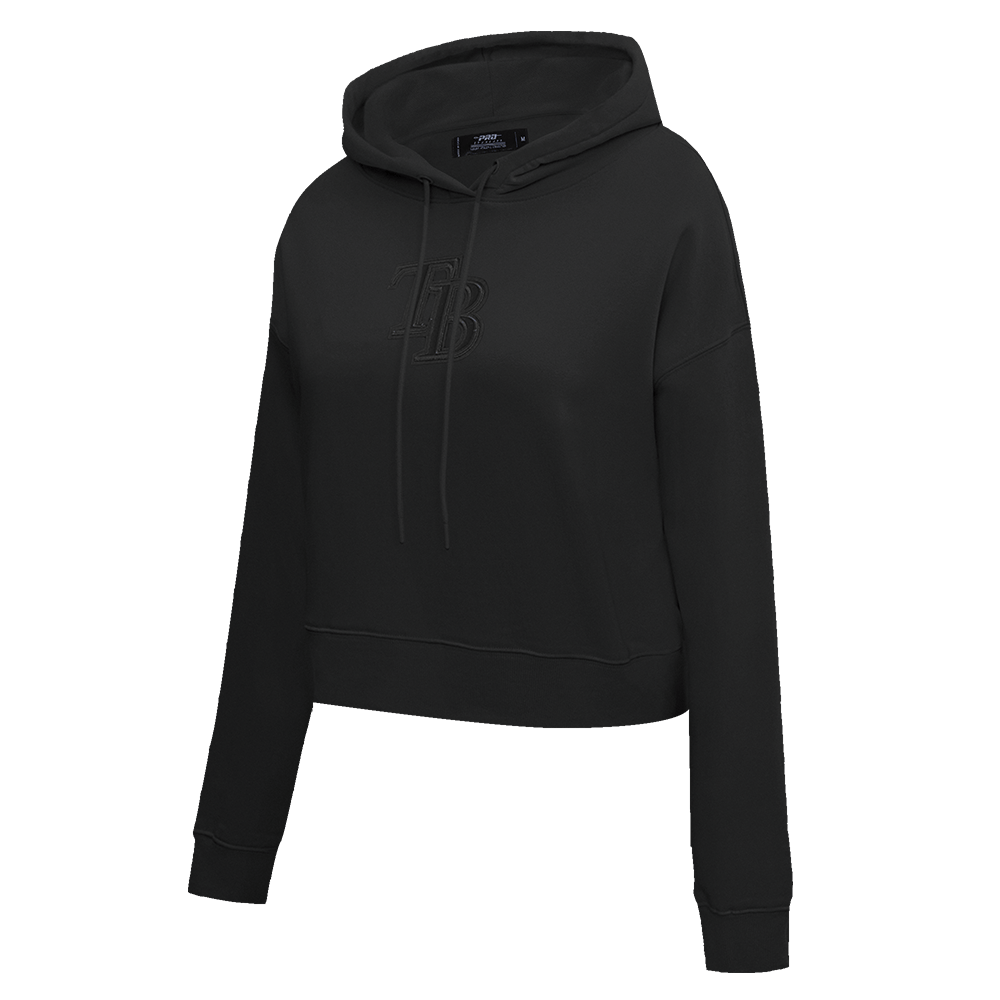 MLB TAMPA BAY RAYS NEUTRAL WOMEN'S CROPPED PULLOVER HOODIE (BLACK)