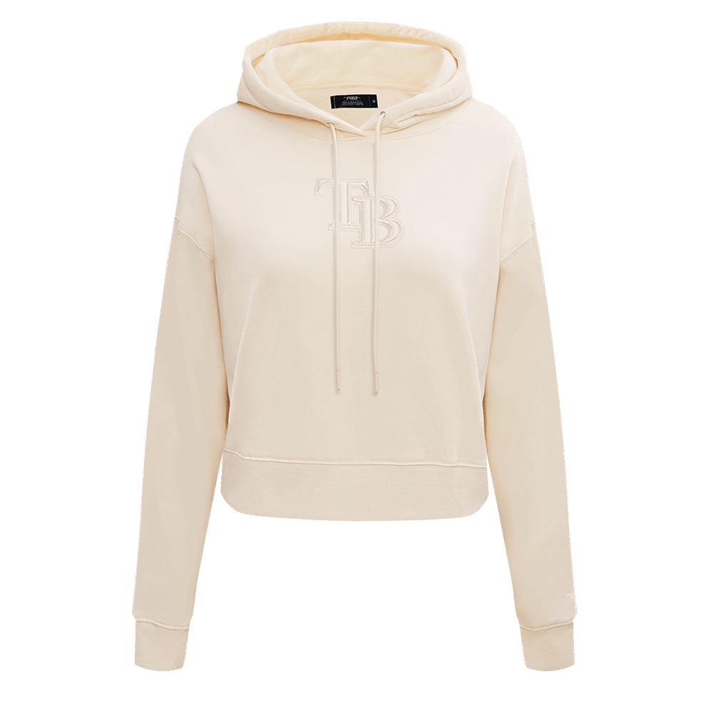 MLB TAMPA BAY RAYS NEUTRAL WOMEN'S CROPPED PULLOVER HOODIE (EGGSHELL)