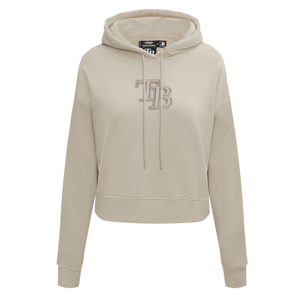 MLB TAMPA BAY RAYS SUDADERA CORTA CON CAPUCHA NEUTRA PARA MUJER (BEIGE)