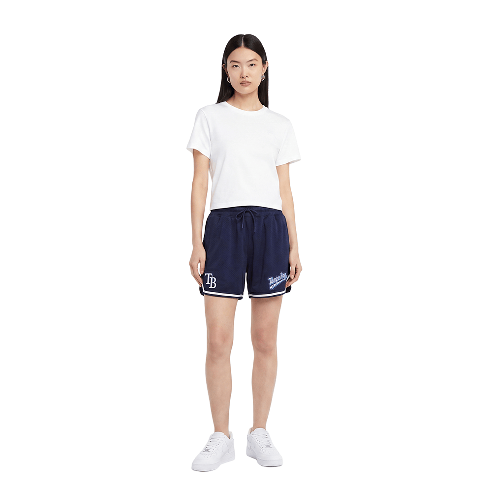 MLB TAMPA BAY RAYS SCRIPT TAIL WOMEN'S MESH TAPE SHORT (MIDNIGHT NAVY)