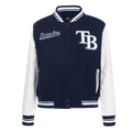 MLB TAMPA BAY RAYS SCRIPT TAIL WOMEN'S WOOL VARSITY JACKET (MIDNIGHT NAVY/WHITE)