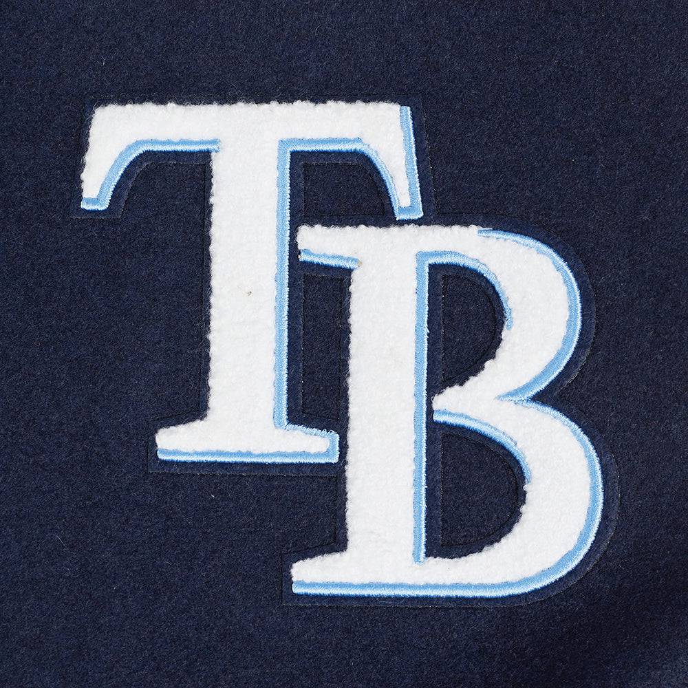 MLB TAMPA BAY RAYS SCRIPT TAIL WOMEN'S WOOL VARSITY JACKET (MIDNIGHT NAVY/WHITE)
