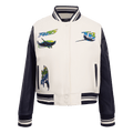 MLB TAMPA BAY RAYS RETRO CLASSIC WOMEN'S RIB WOOL VARSITY JACKET (EGGSHELL/ MIDNIGHT NAVY)