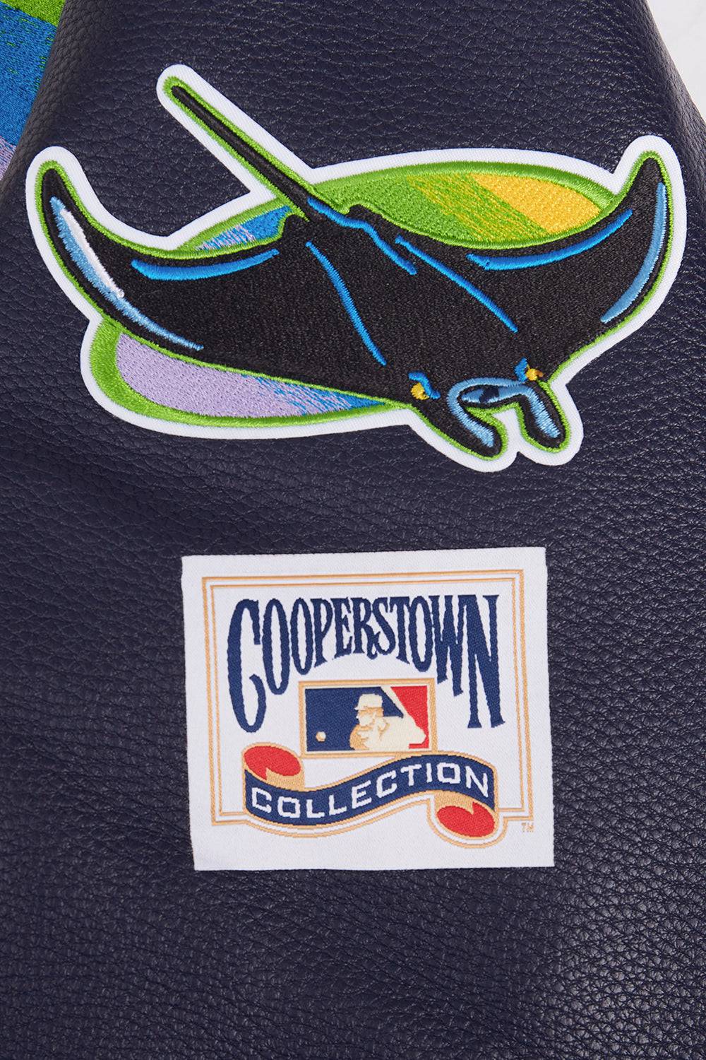 MLB TAMPA BAY RAYS RETRO CLASSIC WOMEN'S RIB WOOL VARSITY JACKET (EGGSHELL/ MIDNIGHT NAVY)