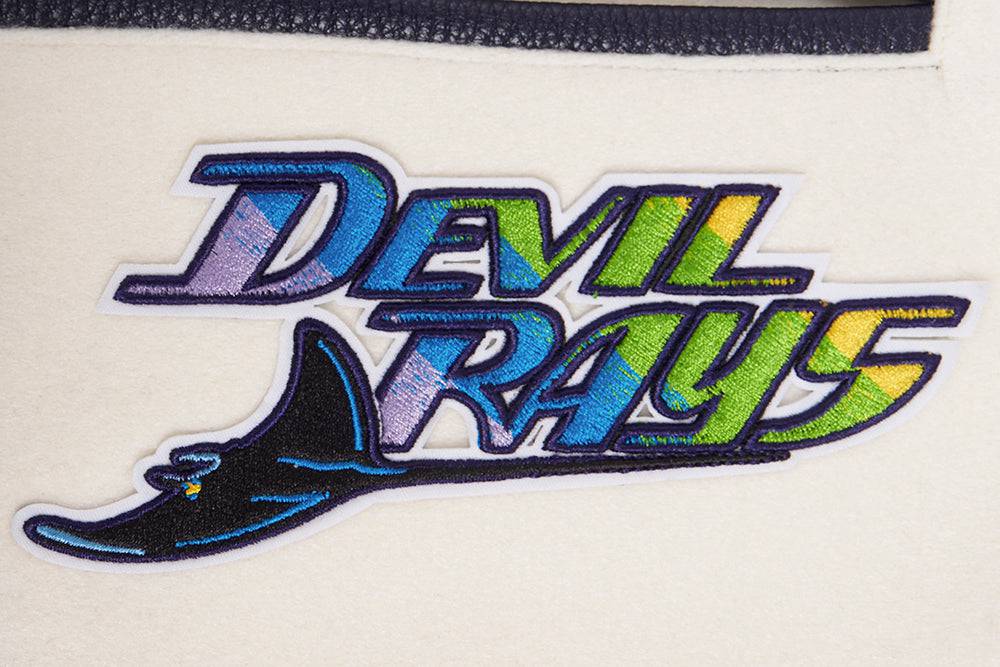 MLB TAMPA BAY RAYS RETRO CLASSIC WOMEN'S RIB WOOL VARSITY JACKET (EGGSHELL/ MIDNIGHT NAVY)