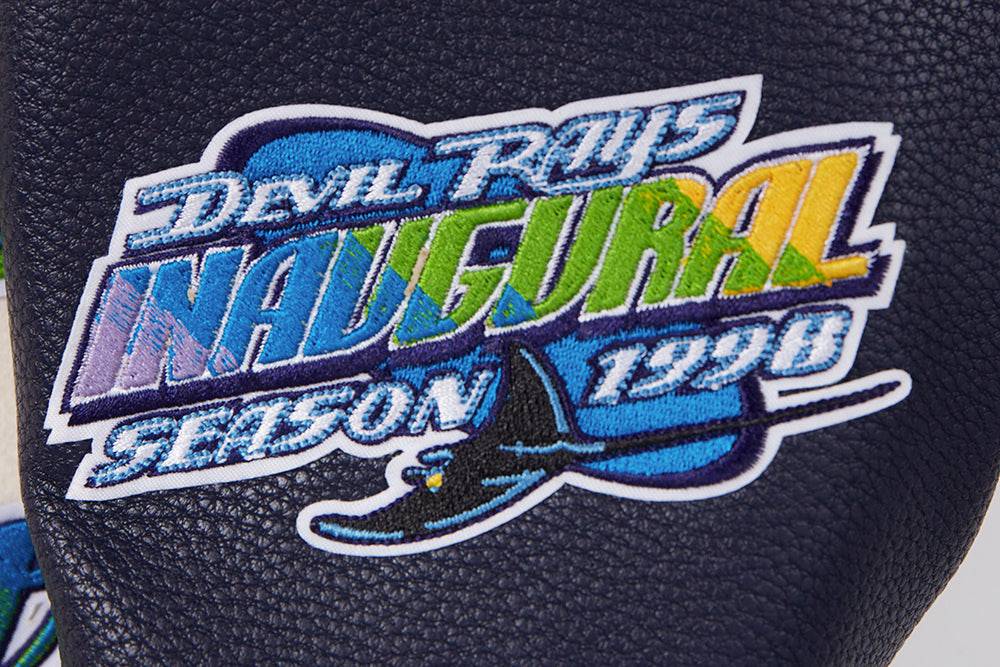 MLB TAMPA BAY RAYS RETRO CLASSIC WOMEN'S RIB WOOL VARSITY JACKET (EGGSHELL/ MIDNIGHT NAVY)