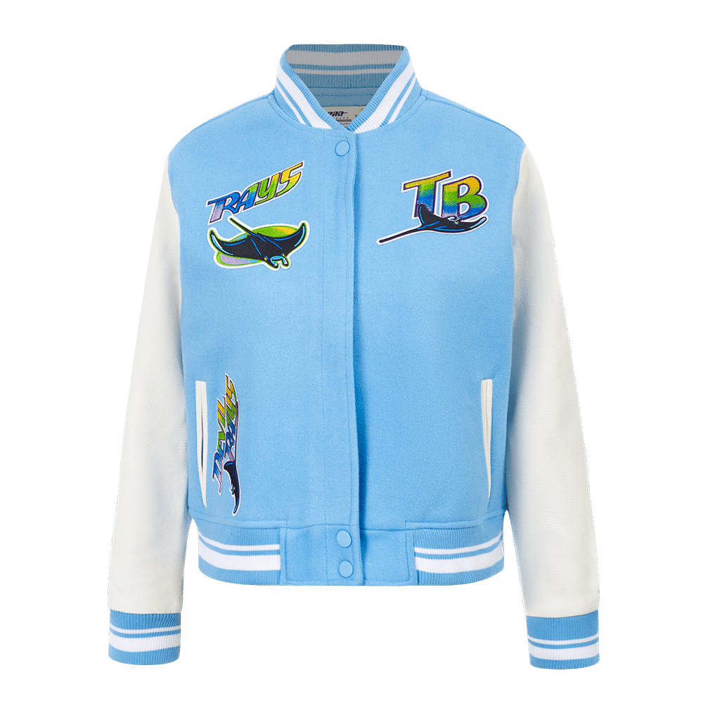 MLB TAMPA BAY RAYS RETRO CLASSIC WOMEN'S RIB WOOL VARSITY JACKET (UNIVERSITY BLUE/WHITE)