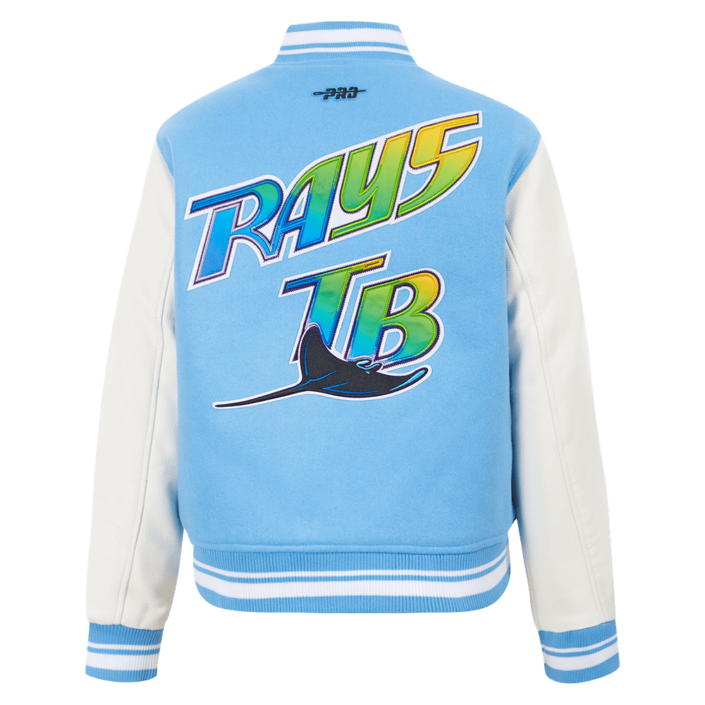 MLB TAMPA BAY RAYS RETRO CLASSIC WOMEN'S RIB WOOL VARSITY JACKET (UNIVERSITY BLUE/WHITE)