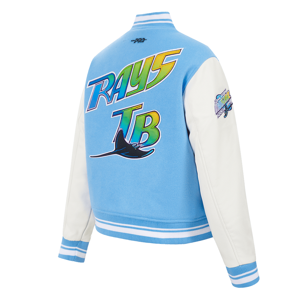 MLB TAMPA BAY RAYS RETRO CLASSIC WOMEN'S RIB WOOL VARSITY JACKET (UNIVERSITY BLUE/WHITE)