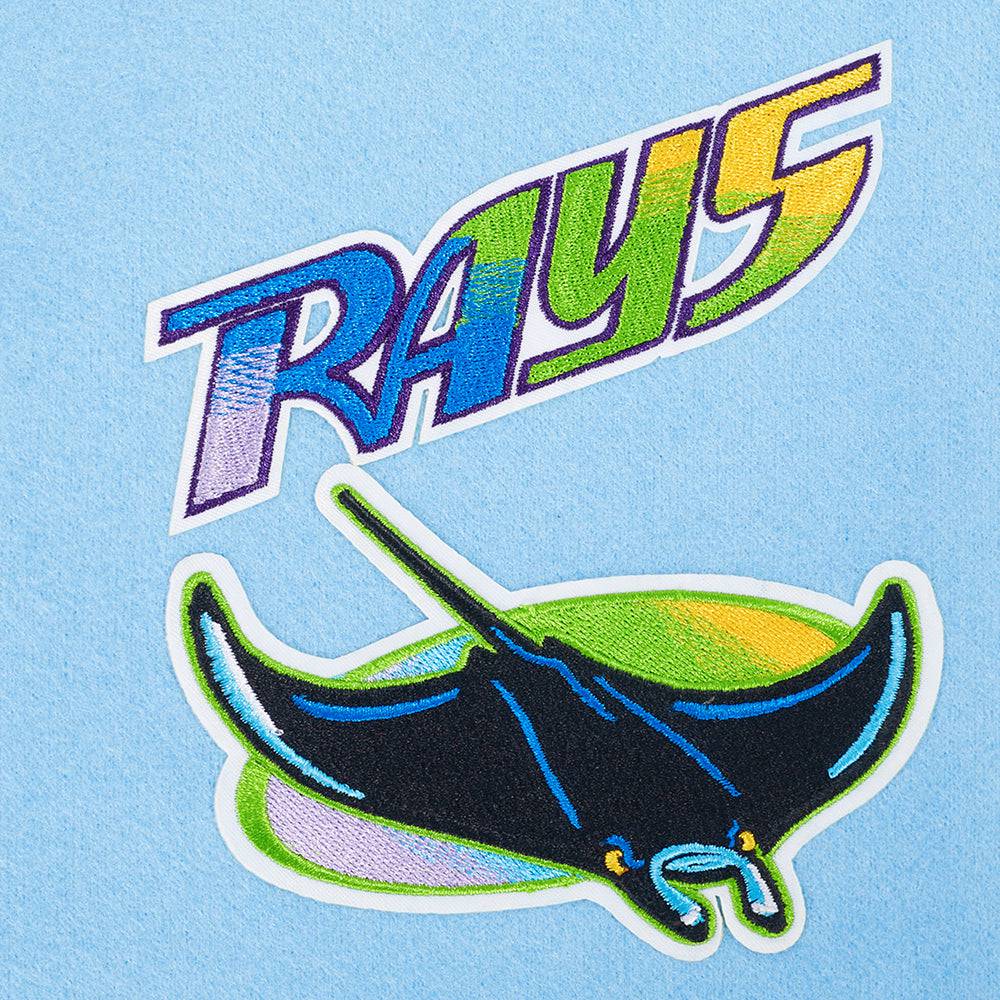 MLB TAMPA BAY RAYS RETRO CLASSIC WOMEN'S RIB WOOL VARSITY JACKET (UNIVERSITY BLUE/WHITE)