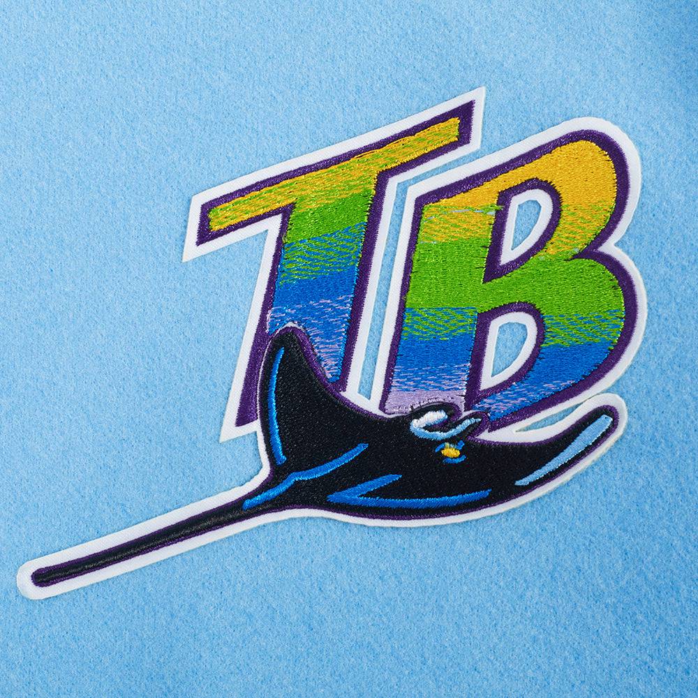 MLB TAMPA BAY RAYS RETRO CLASSIC WOMEN'S RIB WOOL VARSITY JACKET (UNIVERSITY BLUE/WHITE)