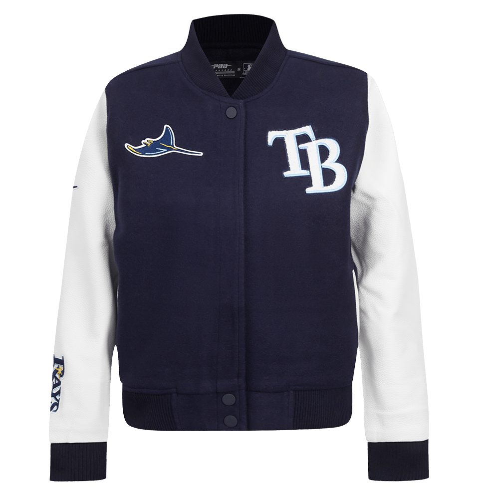 MLB TAMPA BAY RAYS CLASSIC WOMEN'S WOOL VARSITY JACKET (MIDNIGHT NAVY/WHITE)
