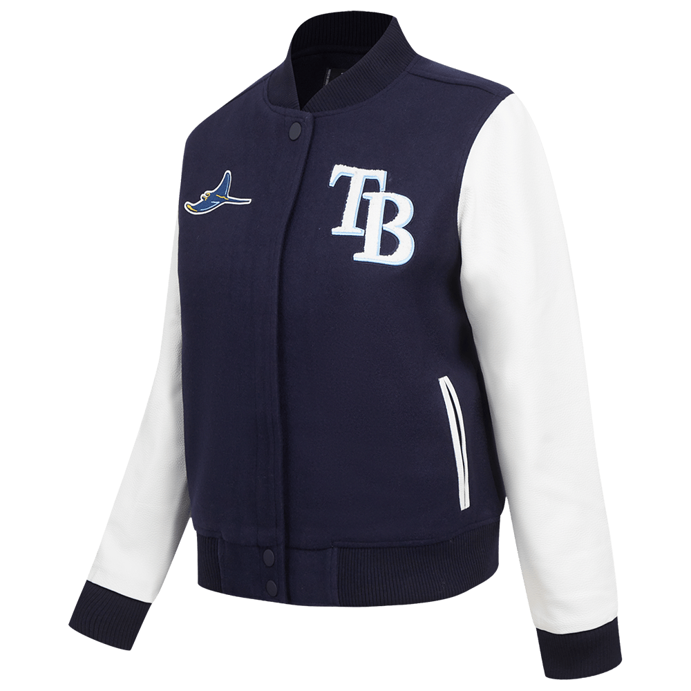 MLB TAMPA BAY RAYS CLASSIC WOMEN'S WOOL VARSITY JACKET (MIDNIGHT NAVY/WHITE)