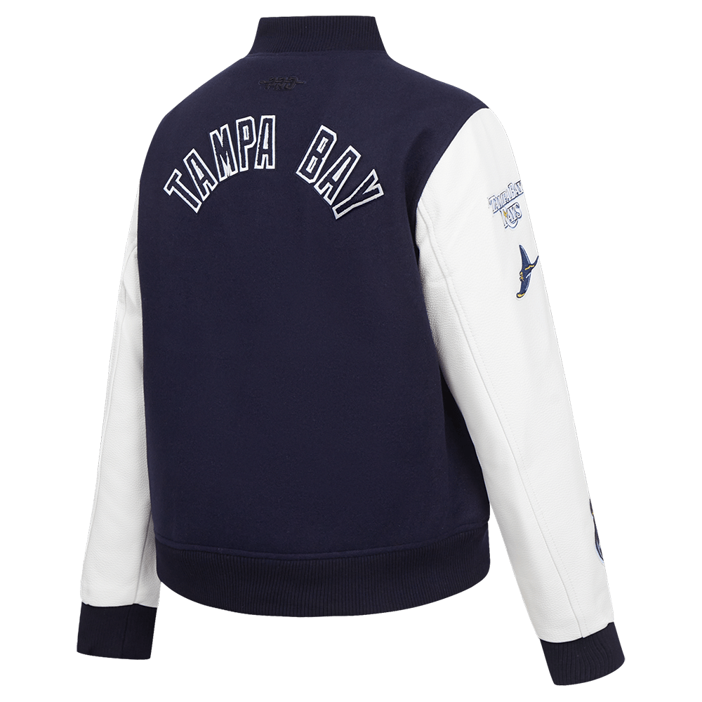 MLB TAMPA BAY RAYS CLASSIC WOMEN'S WOOL VARSITY JACKET (MIDNIGHT NAVY/WHITE)