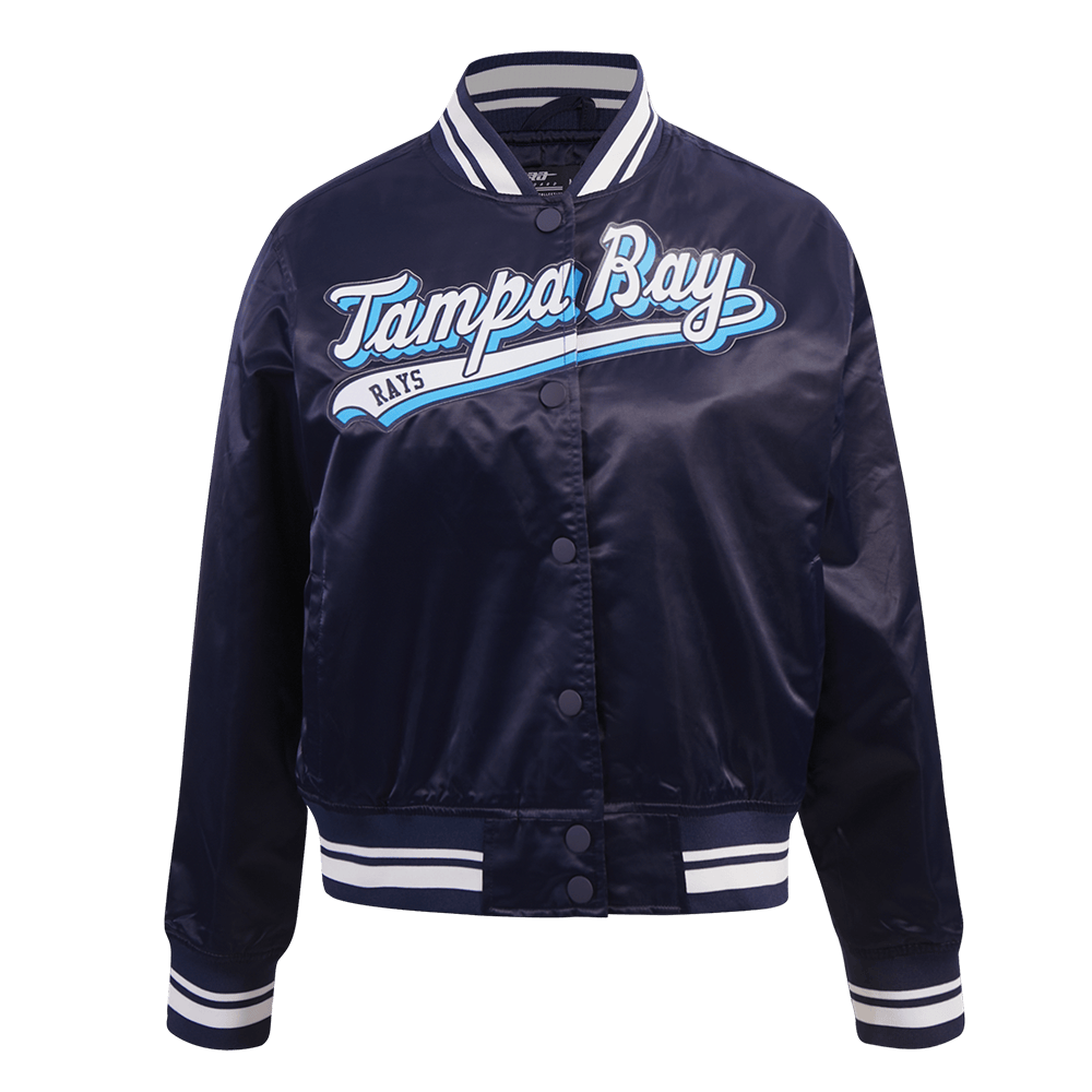 MLB TAMPA BAY RAYS SCRIPT TAIL WOMEN'S SATIN JACKET (MIDNIGHT NAVY)
