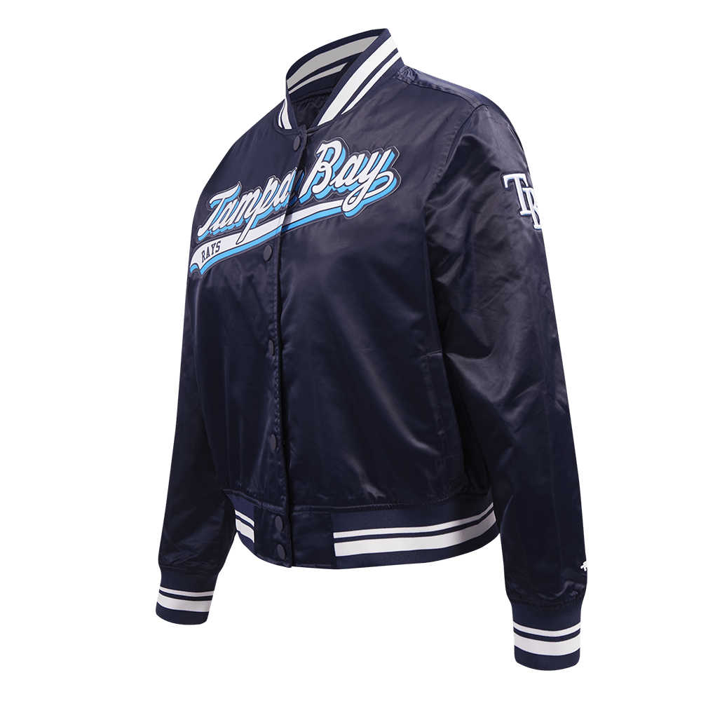 MLB TAMPA BAY RAYS SCRIPT TAIL WOMEN'S SATIN JACKET (MIDNIGHT NAVY)