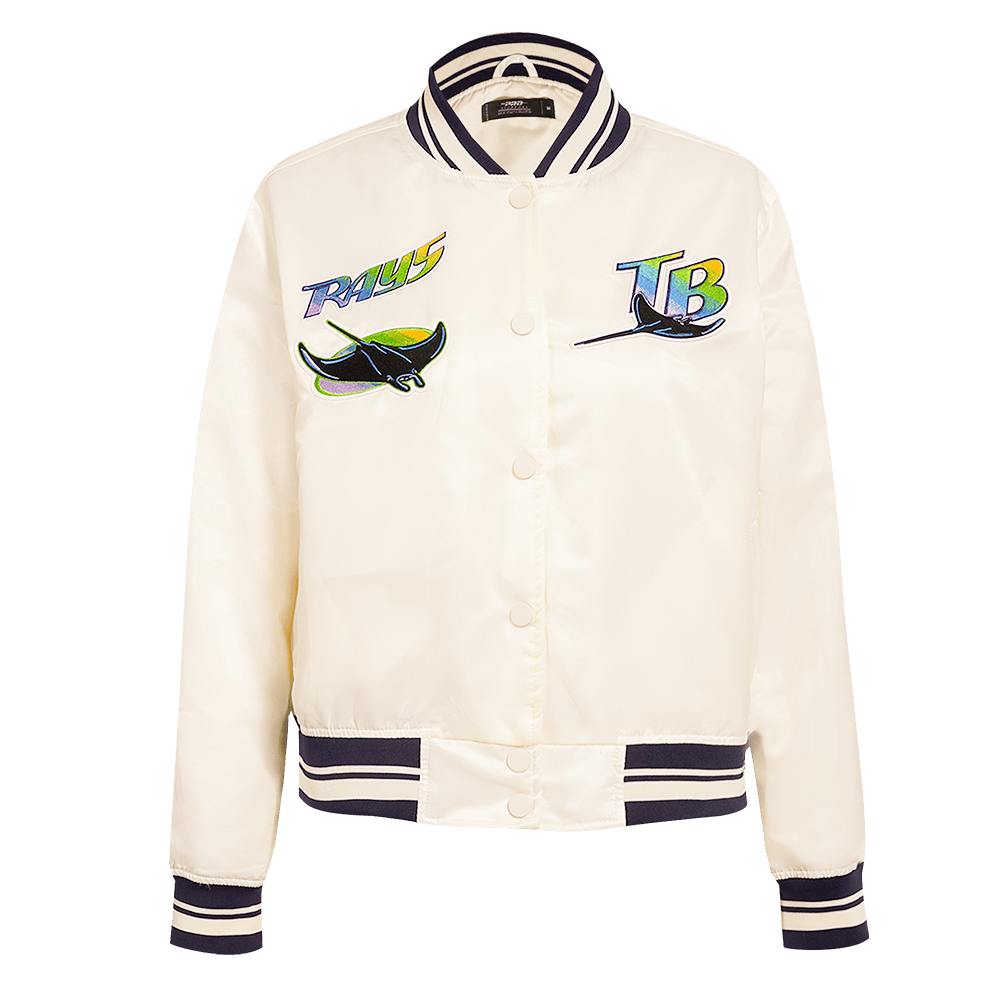 MLB TAMPA BAY RAYS RETRO CLASSIC WOMEN'S RIB SATIN JACKET (EGGSHELL/ MIDNIGHT NAVY)