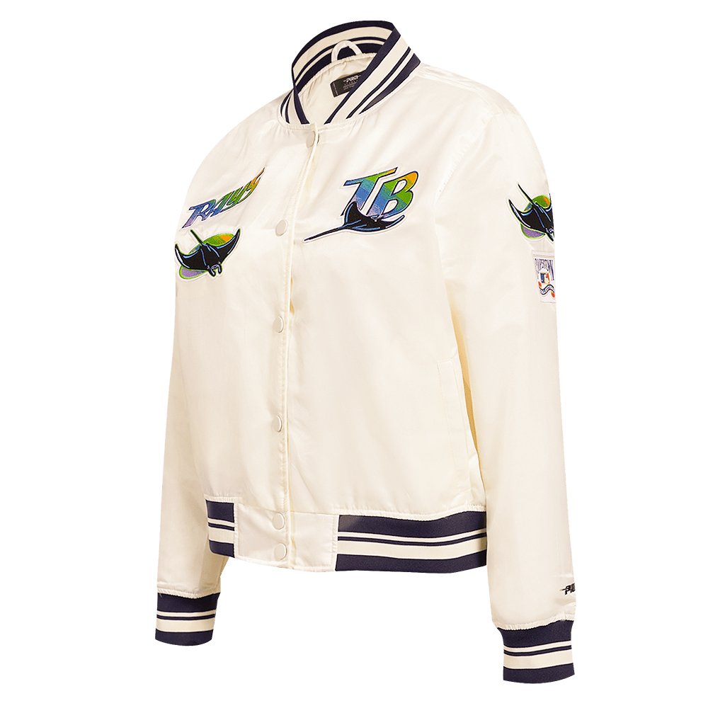 MLB TAMPA BAY RAYS RETRO CLASSIC WOMEN'S RIB SATIN JACKET (EGGSHELL/ MIDNIGHT NAVY)