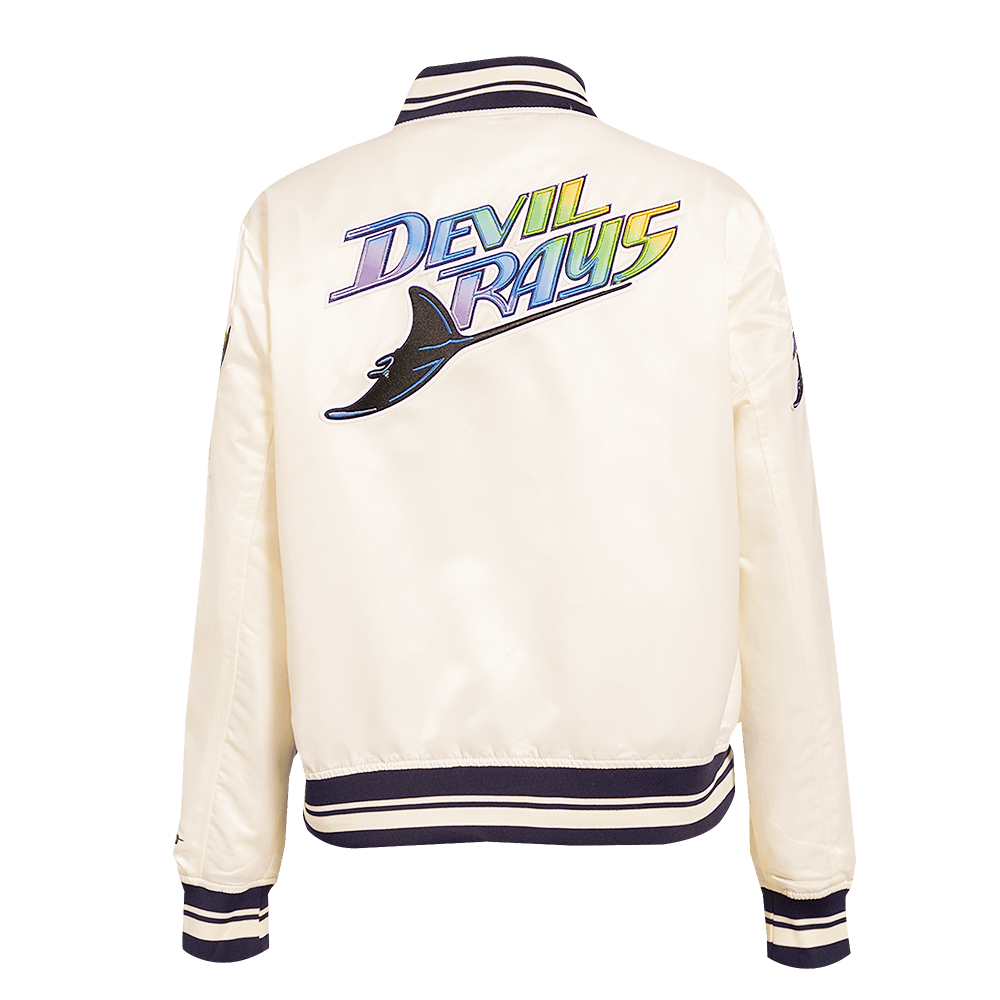 MLB TAMPA BAY RAYS RETRO CLASSIC WOMEN'S RIB SATIN JACKET (EGGSHELL/ MIDNIGHT NAVY)
