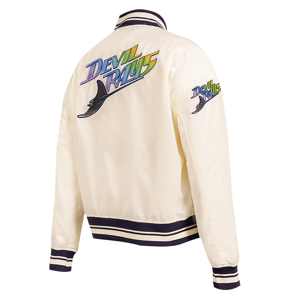 MLB TAMPA BAY RAYS RETRO CLASSIC WOMEN'S RIB SATIN JACKET (EGGSHELL/ MIDNIGHT NAVY)