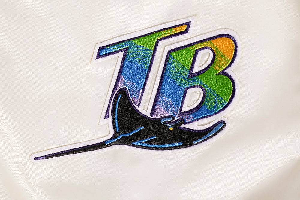 MLB TAMPA BAY RAYS RETRO CLASSIC WOMEN'S RIB SATIN JACKET (EGGSHELL/ MIDNIGHT NAVY)