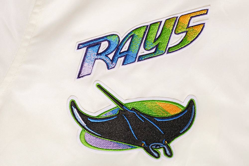 MLB TAMPA BAY RAYS RETRO CLASSIC WOMEN'S RIB SATIN JACKET (EGGSHELL/ MIDNIGHT NAVY)
