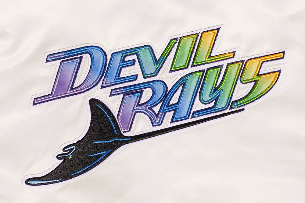 MLB TAMPA BAY RAYS RETRO CLASSIC WOMEN'S RIB SATIN JACKET (EGGSHELL/ MIDNIGHT NAVY)
