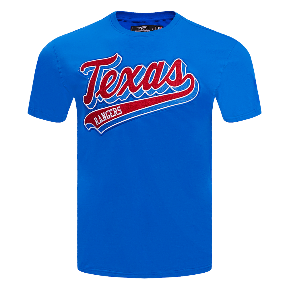 CAMISETAS DE HOMBRE MLB TEXAS RANGERS CON LETRAS EN LA COLA (AZUL REAL)