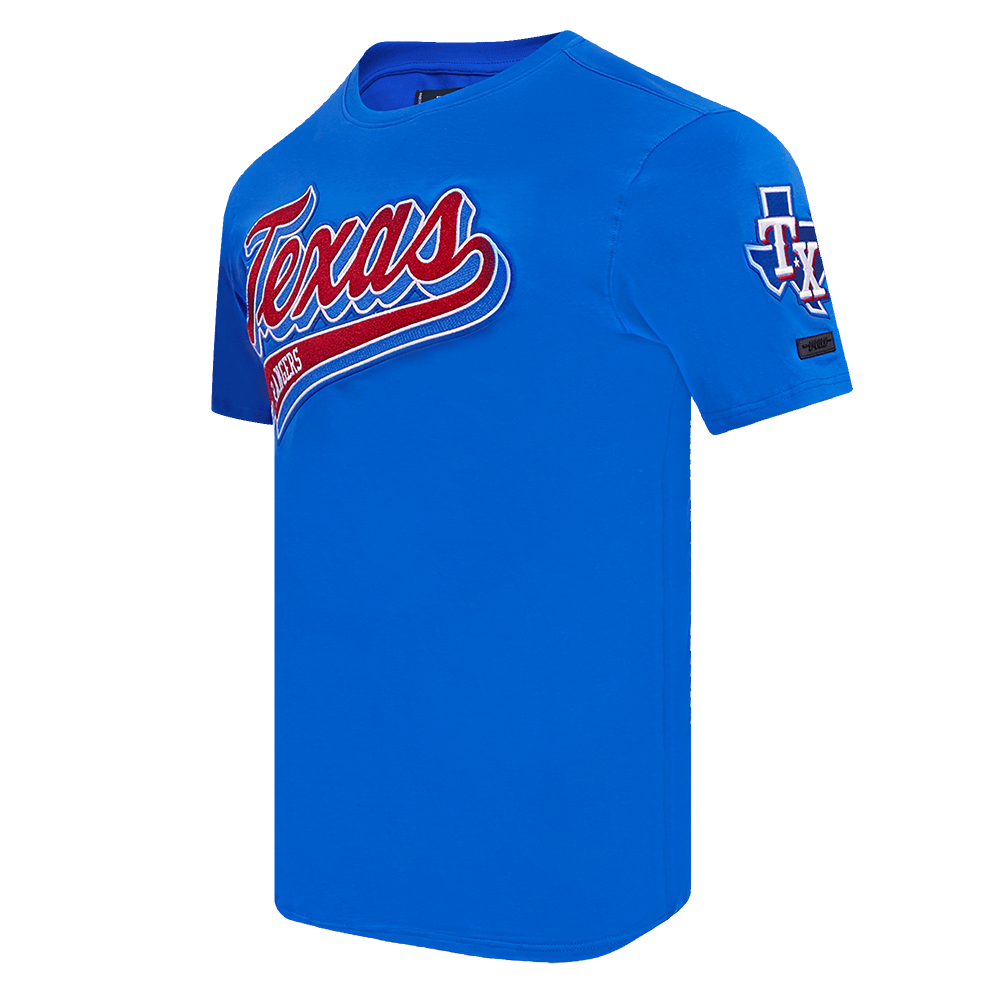 CAMISETAS DE HOMBRE MLB TEXAS RANGERS CON LETRAS EN LA COLA (AZUL REAL)