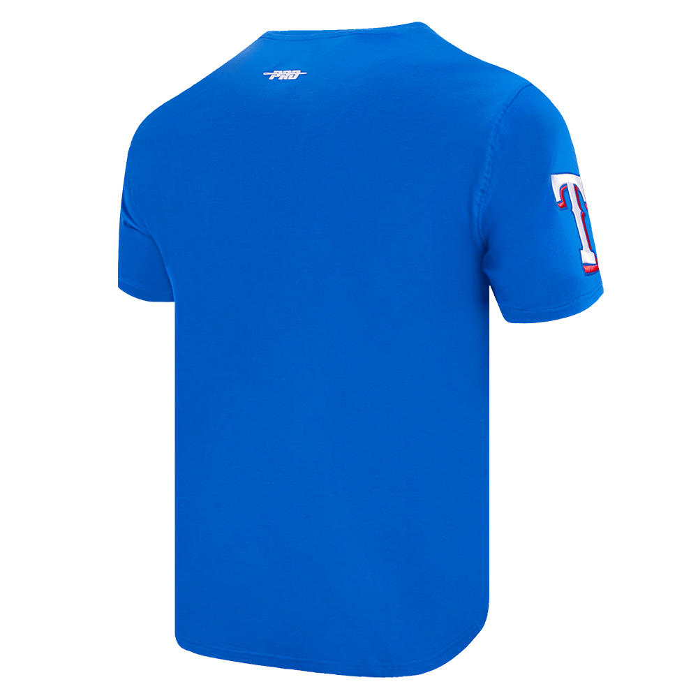 CAMISETAS DE HOMBRE MLB TEXAS RANGERS CON LETRAS EN LA COLA (AZUL REAL)