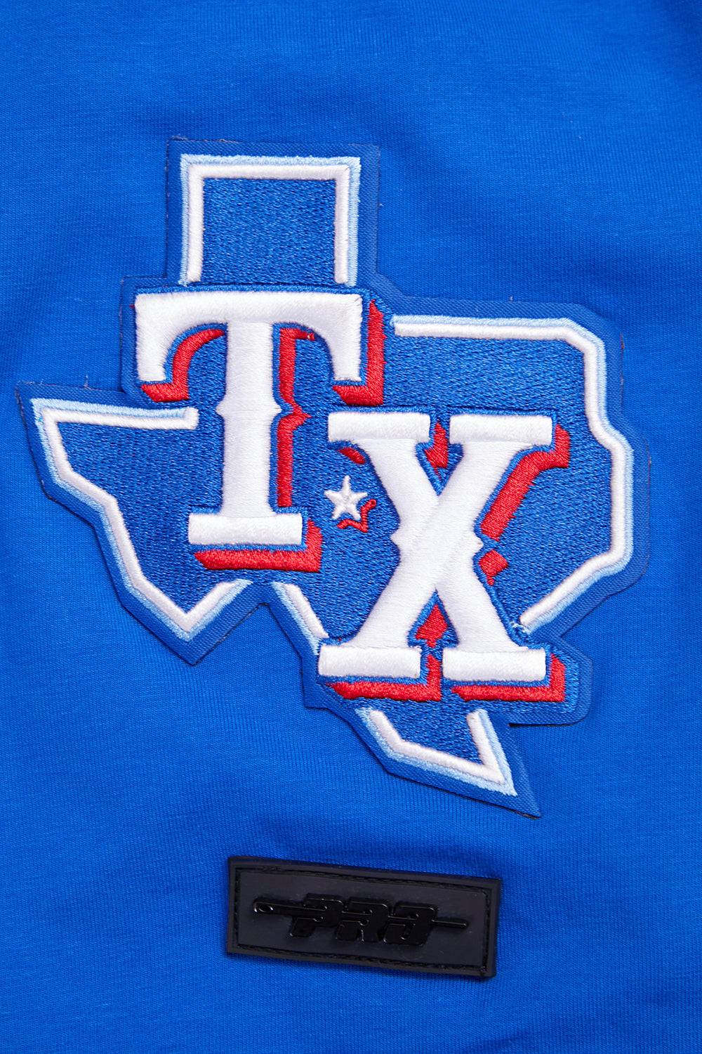CAMISETAS DE HOMBRE MLB TEXAS RANGERS CON LETRAS EN LA COLA (AZUL REAL)