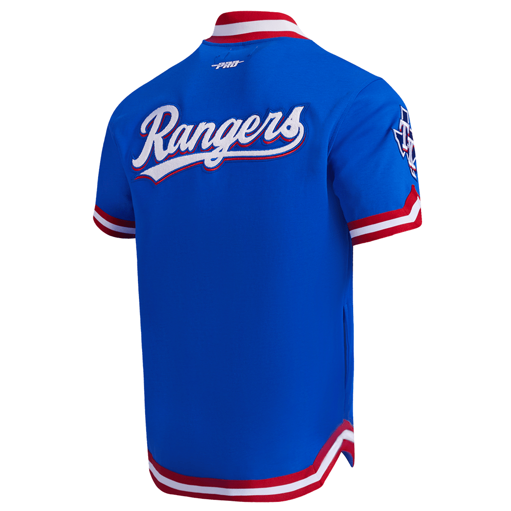 MLB TEXAS RANGERS CLASSIC MEN'S WARM UP JACKET (ROYAL BLUE/RED)